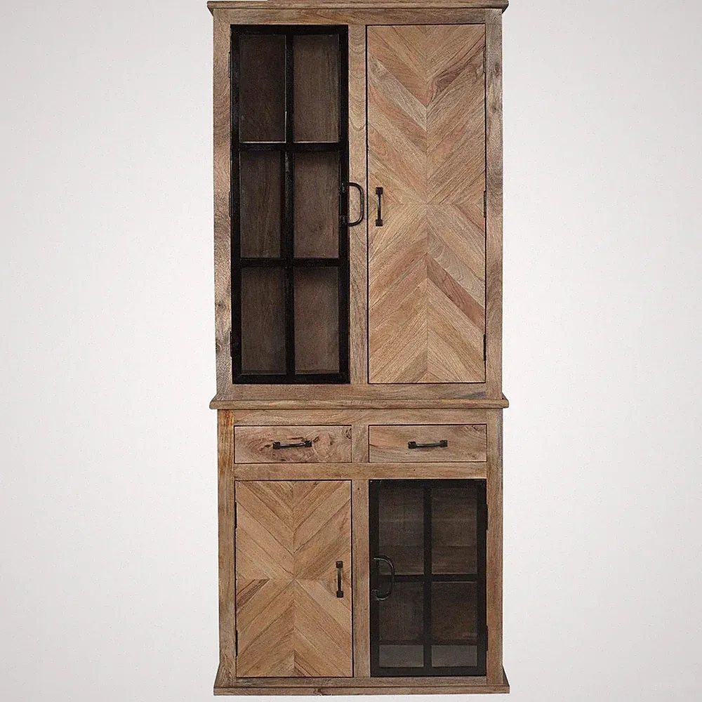 Vitrinenschrank Buffet CHATEAU 90cm massiv rustikal Industrial Vitrine schmal