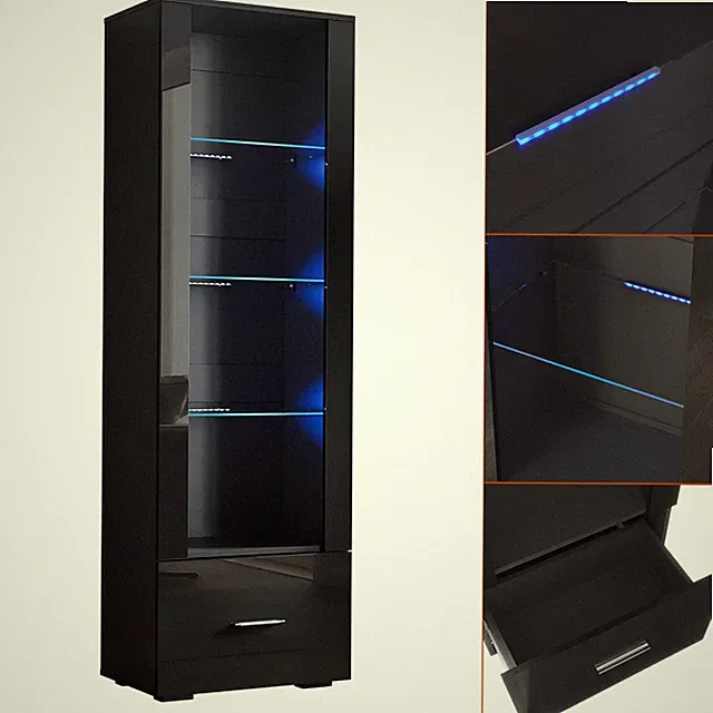 Vitrinenschrank Glasvitrine Hochschrank mit LED-Leuchten Schwarz Hochglanz 172cm