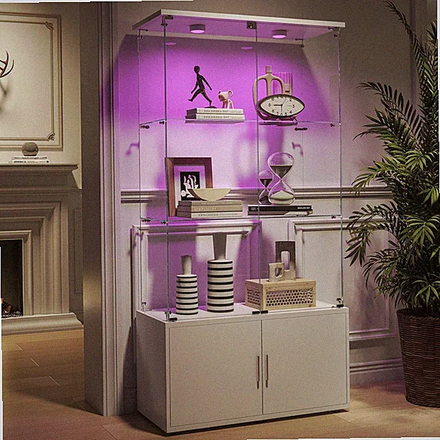 Vitrinenschrank Hochschrank Vitrine mit LED Glasvitrine Schrank Glas Hochglanz