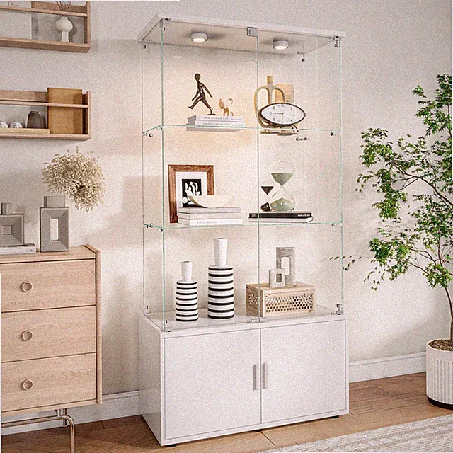 Vitrinenschrank Hochschrank Vitrine mit LED Glasvitrine Schrank Weiß Hochglanz