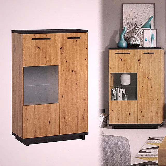 Vitrinenschrank INES IN-12 Vitrine Standvitrine 90x140 cm Regal Schrank Loft