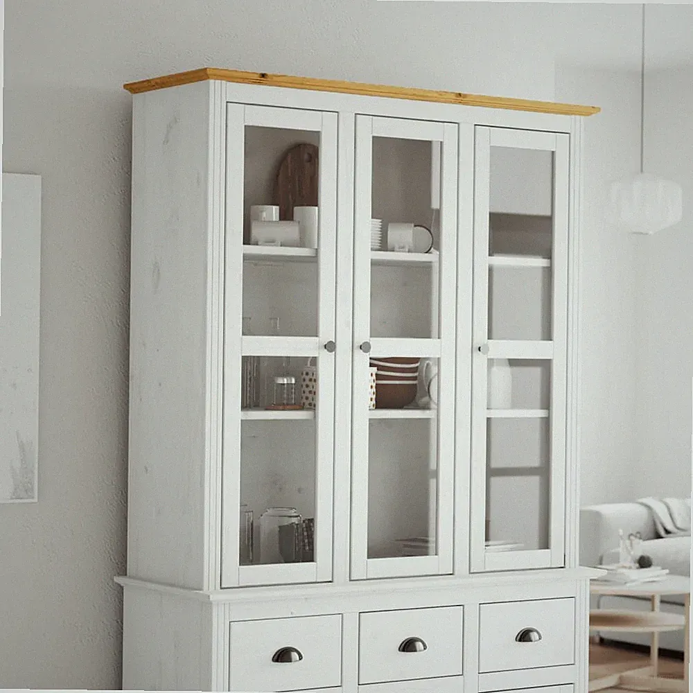 Vitrinenschrank mit Glastüren Vitrine Kommode Highboard Massivholz Kiefer vidaXL