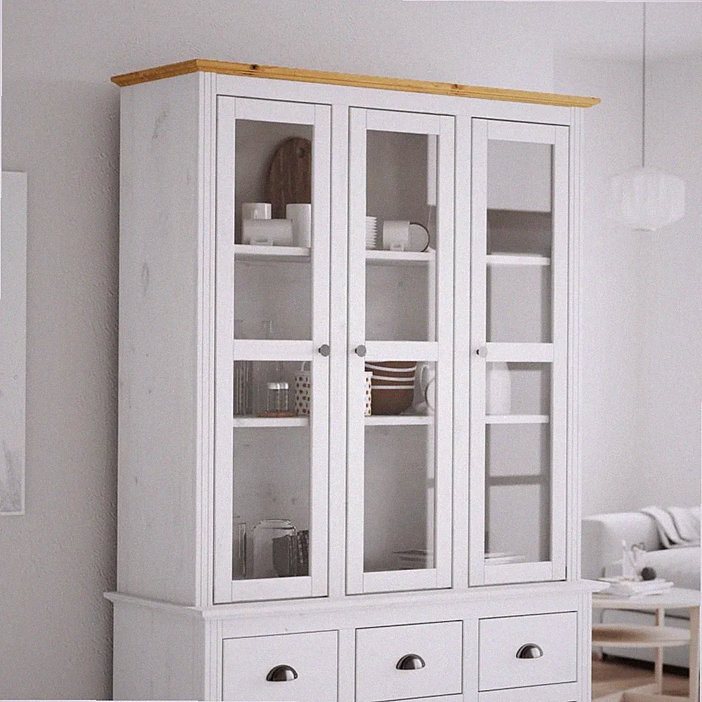 Vitrinenschrank mit Glastüren Vitrine Kommode Highboard Massivholz Kiefer vidaXL