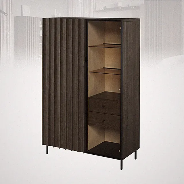 Vitrinenschrank PIEMONTE PE-06 Vitrine Standvitrine LED Regal Schrank Modern