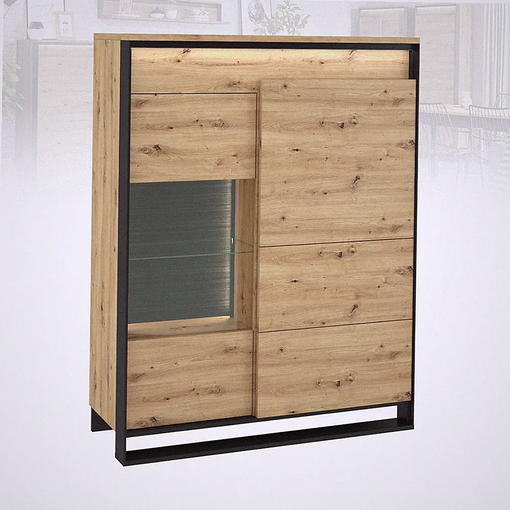 Vitrinenschrank QUANT QA-06 mit 2 Türen 110 cm Vitrine LED Standvitrine Loft