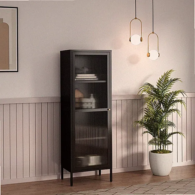 Vitrinenschrank Säkylä Stahl 150x50x35 cm Schwarz [en.casa]