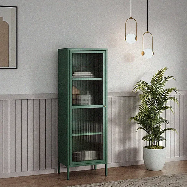 Vitrinenschrank Säkylä Stahl 150x50x35 cm Tannengrün [en.casa]