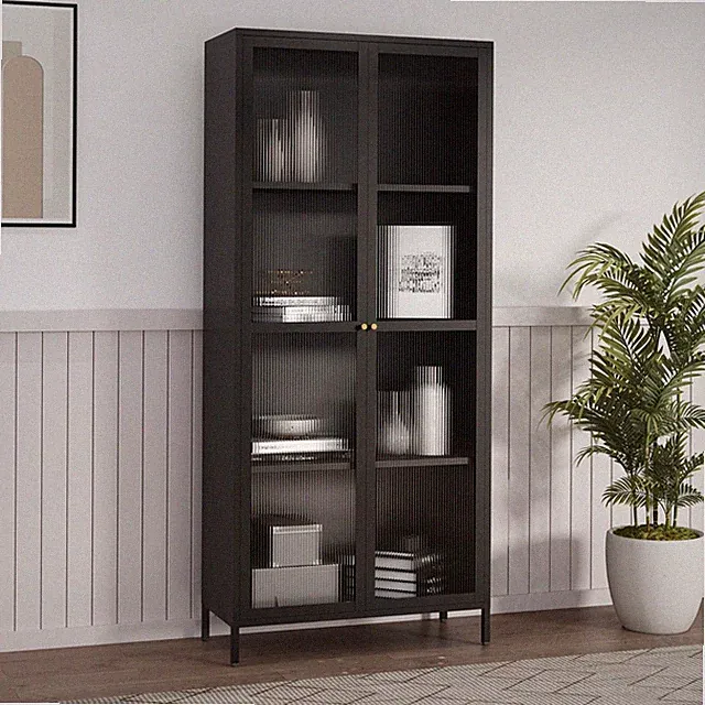 Vitrinenschrank Säkylä Stahl 180x80x35 cm Schwarz [en.casa]
