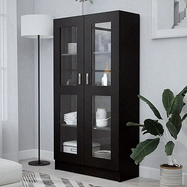 Vitrinenschrank Schwarz 82,5x30,5x150 cm Holzwerkstoff