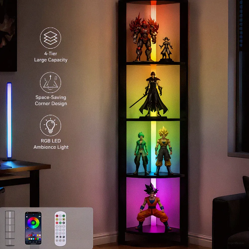 Vitrinenschrank Standvitrine Bücherschrank Vitrine Schrank mit LED 4Lagen 165cm
