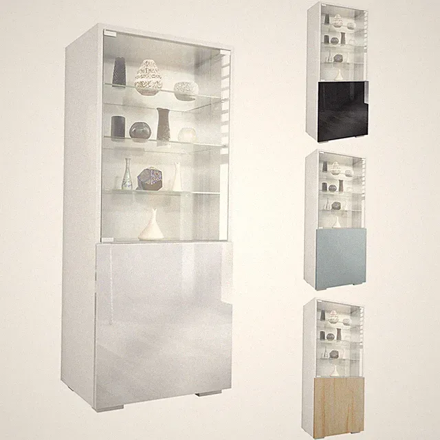 Vitrinenschrank Standvitrine Hochschrank Glas Granada Weiß, Hochglanz, Naturtöne