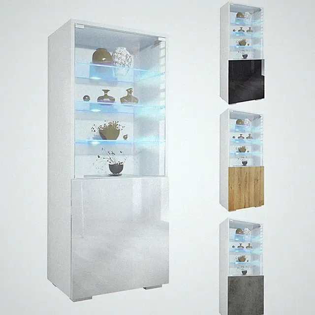 Vitrinenschrank Standvitrine Hochschrank Glas LED Granada Weiß matt & Hochglanz