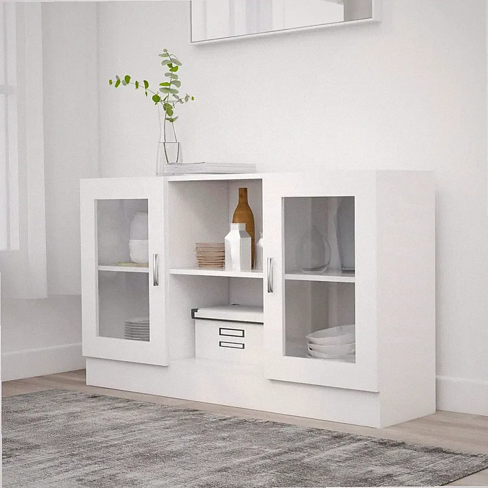 Vitrinenschrank Vitrine Schrank Weiß 120x30,5x70 cm Spanplatte Wohnzimmer