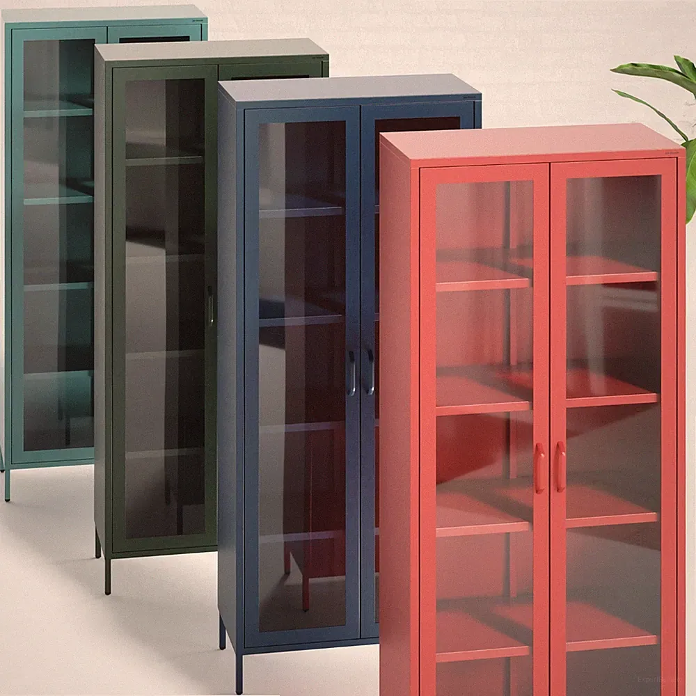 Vitrinenschrank Wohnzimmerschrank Vitrine Bücherschrank Schrank Metall Glitzernd