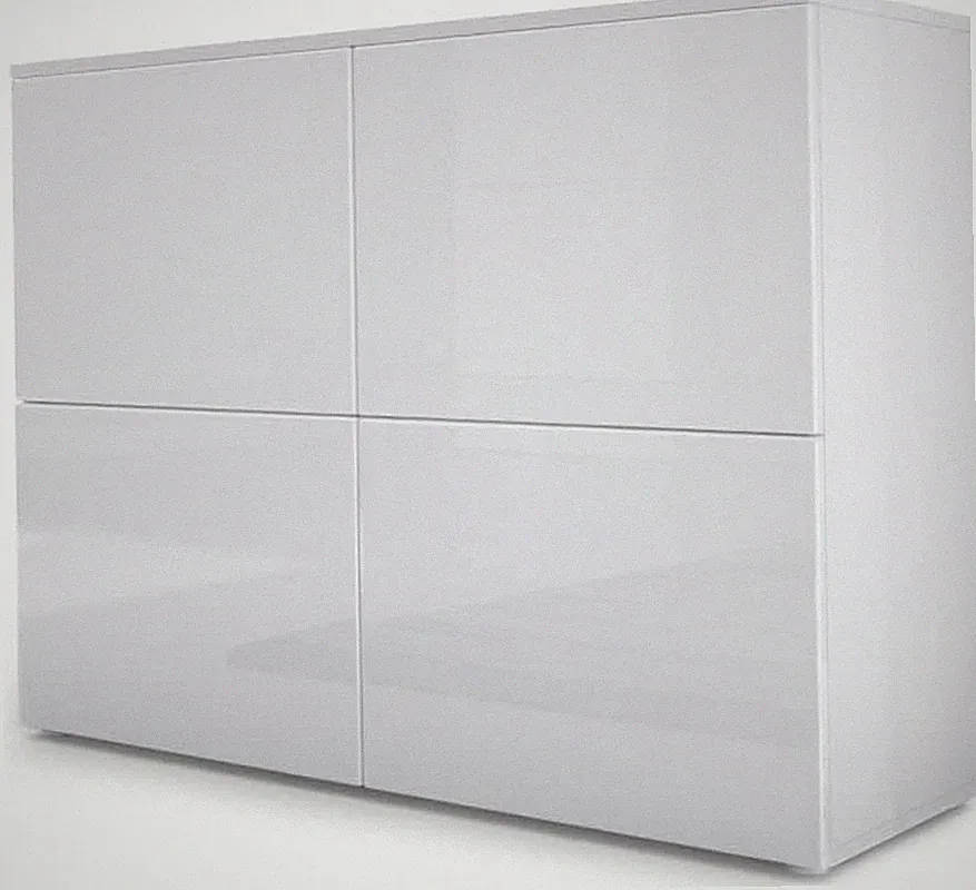 Vladon Sideboard Rova, Made in Germany, Kommode Mit 4 Türen, Weiß Matt/Weiß Hoch