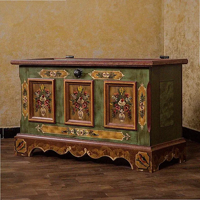 Voglauer Bauerntruhe Altgrün Anno 1800 Vintage Aufbewahrung Kiste Kommode Antik