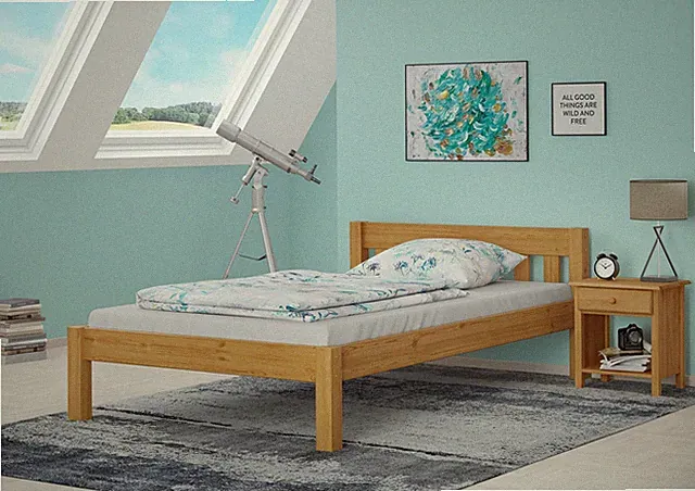 Vollholzbett Bettrahmen 120x200 Kiefer im Eicheton Zubehör wählbar