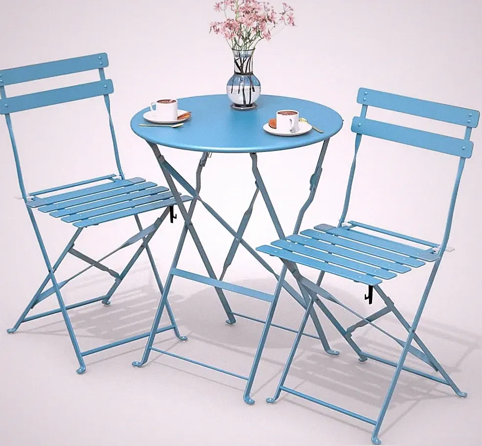 VOUNOT Bistroset 3-Teilig, Klappbar Bistrotisch Mit 2 Stühlen, Gartenmöbel Set B