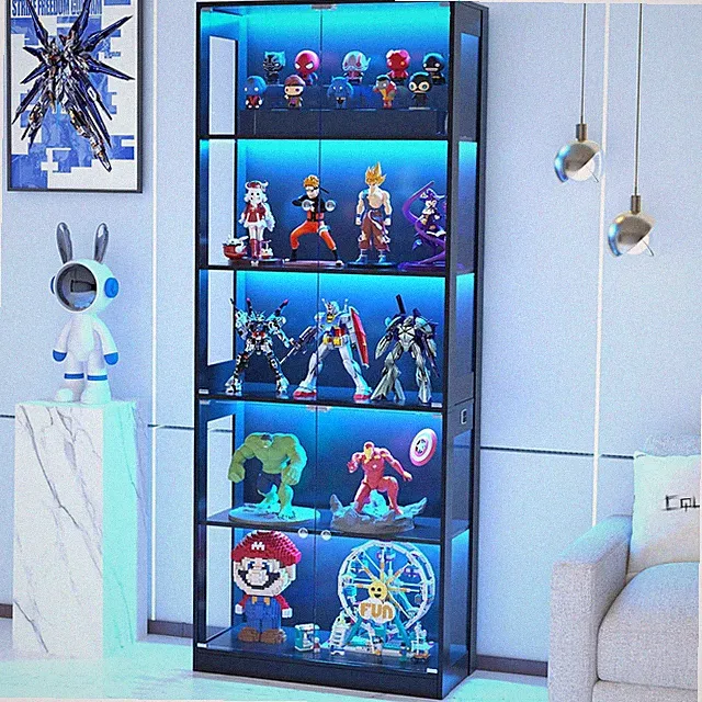 VOWNER 5-Lagen LED Vitrine Mit Glastür, Vitrinenschrank Mit 3-Farbige Beleuchtun