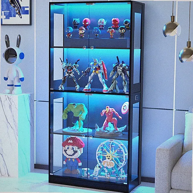 VOWNER Glasvitrine Mit LED Sensor, Vitrinenschrank Mit 3-Farbige Beleuchtung Bew