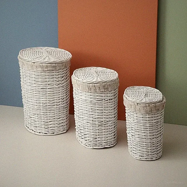 Wäschesammler 3er SET Rattan Wäschebox Weide Wäschetonne Wäschekorb Wäschetruhe