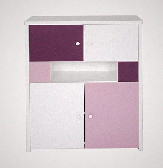 Wäscheschrank Kinderzimmer Kleiderschrank Lilly Weiß Flieder Holz 104x124x38cm