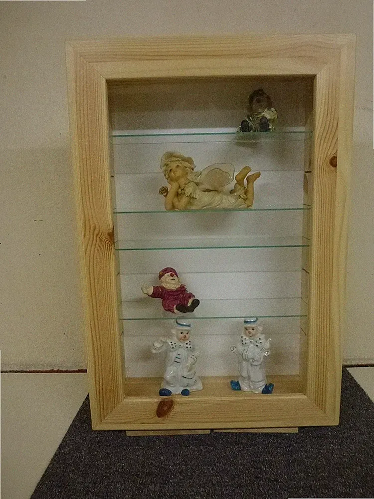 Wand Vitrine Sammler Kiefer Natur gewachst 36x53cm mit LED´s Topp