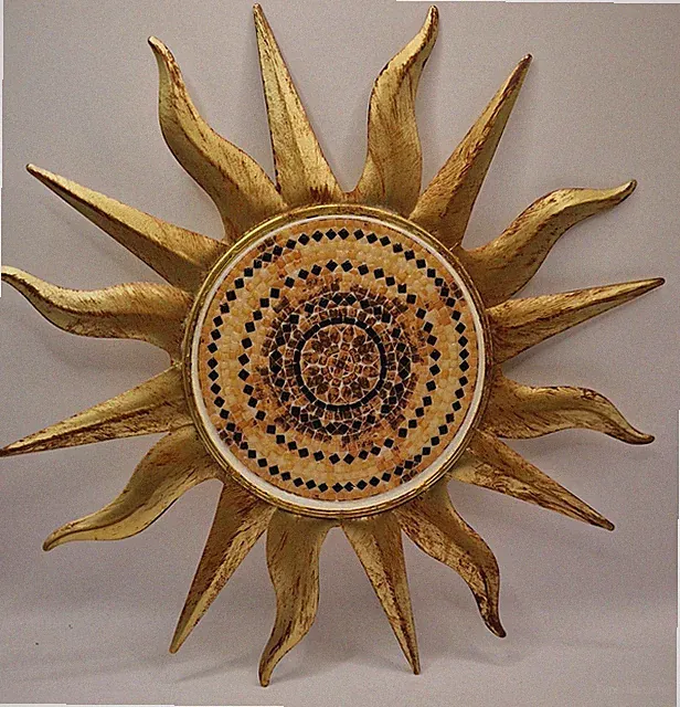 Wanddeko Sonne 29cm Gold Metall Mosaik Wandbild Deko Wohnzimmer Balkon Weltbild