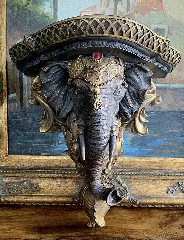 Wandkonsole Barock Elefant Hängekonsole Wandregal Konsole Antik Stil gold Deko
