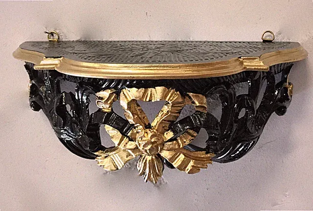 Wandkonsole Barock Schwarz Gold Wandregal 30x15 Spiegelkonsole Antik Ablage Cp73