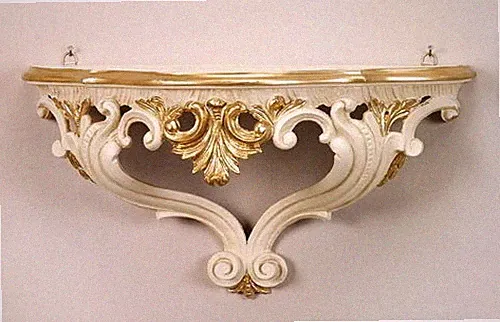 Wandkonsole Elfenbein Weiß-Gold Spiegel Konsole Barock 38x20x16 ANTIK Wandregal