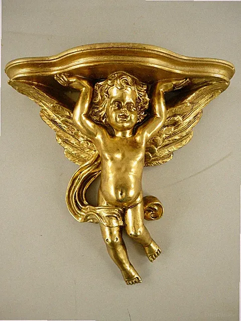 Wandkonsole Engel Konsole Antik Barock Gold Wandregal B.38cm Ablage Regal