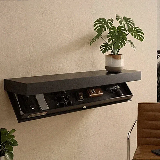 Wandmontiertes Regal mit Geheimfach Ausziehbare Schublade Holz Wandregal