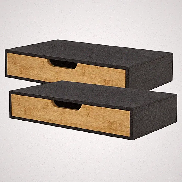 Wandregal 2er Set Bokn mit Schublade Bambus Schwarz [en.casa]