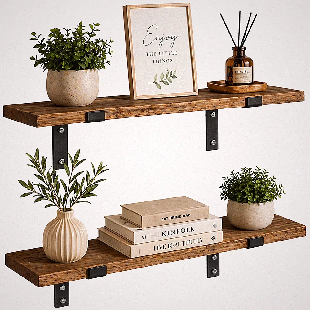 Wandregal 2er Set Holz, Bücherregal, Holzregal, Flur, Hängeregal, Büro