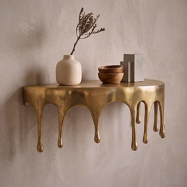 Wandregal Aluminium Gold Tropfen Optik Hängeregal Schweberegal Wandboard Drops