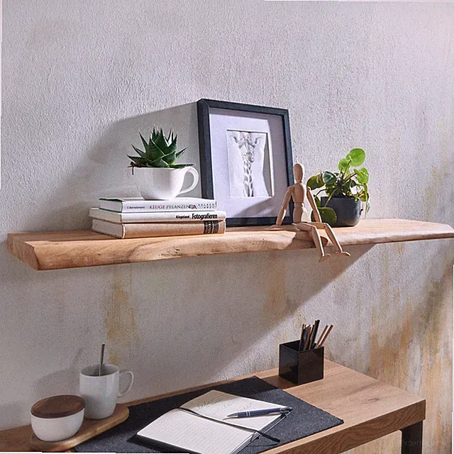 Wandregal FineBuy Baumkante Akazie Holz Design Schweberegal Regal Massiv 120 cm