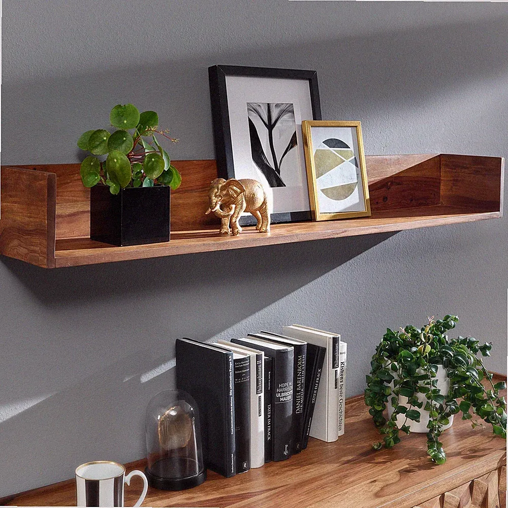 Wandregal FineBuy Hängeregal Holz Massiv 120x15x20 cm Regal Groß Schwebend