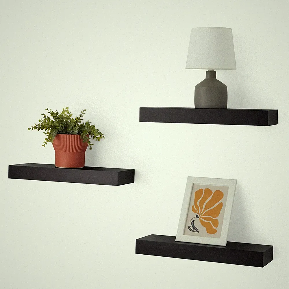 Wandregal Holz Schwarz Modern Wohnzimmer Schlafzimmer Büro 3er Set 40,1cm