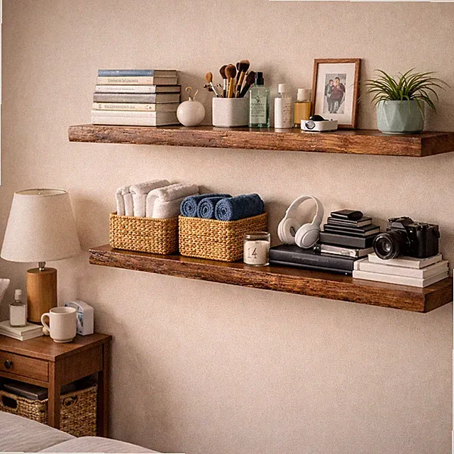 Wandregal Holz Schweberegal Farbe Teak Bücherregal Eiche Hängeregal Wand Shelf