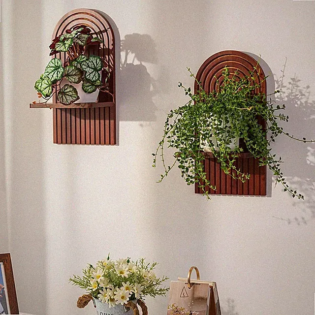 Wandregal Holz Walnuss Wanddeko, Klein Schwebend Regal | 2er Set Rustikal Wand