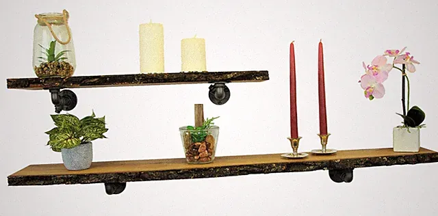 Wandregal Industrial Eiche mit Baumkante & Rinde Retro Rustikal Vintage 40-120cm