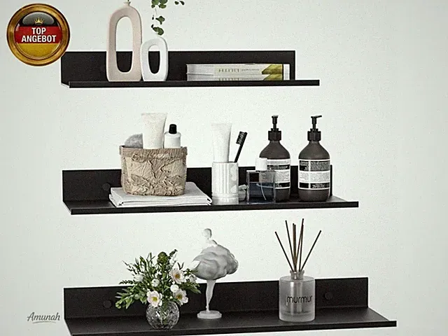 Wandregal Metall 3er Set, Schweberegal Schwarz Ohne Bohren, Badezimmer Regal