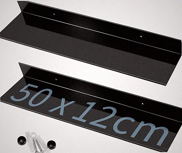 Wandregal Metall 50cm breit 12cm tief für Wohnzimmer Bad Küche schwarz 2er Pack