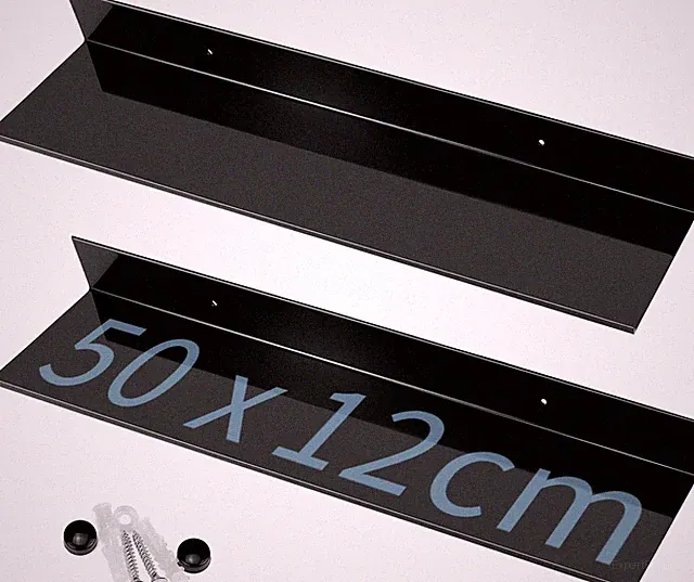 Wandregal Metall 50cm breit 12cm tief für Wohnzimmer Küche Bad Schwarz Mehrzweck