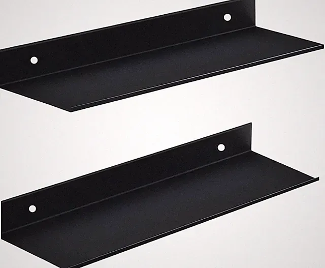 Wandregal Metall Schwarz, 2er-Set Schweberegal 40cm, Dekoratives Wandboard, Viel