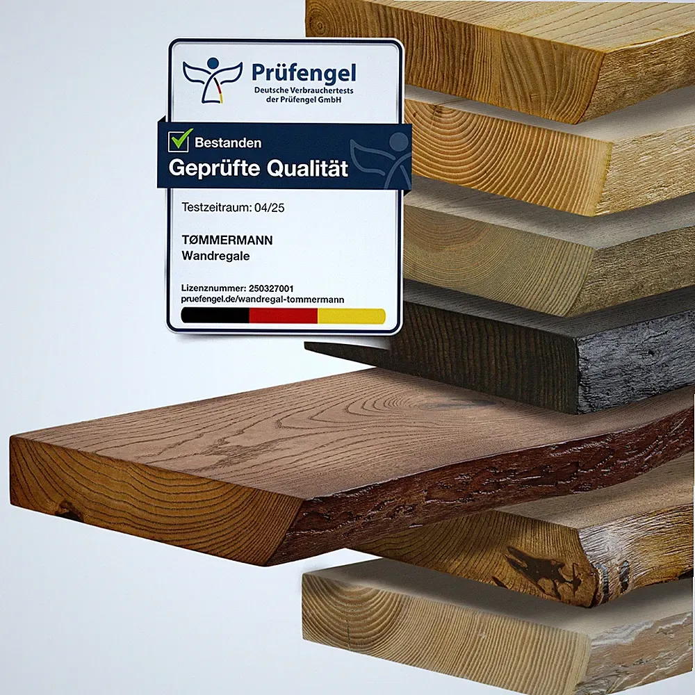 Wandregal mit Baumkante Schweberegal massiv Eiche Bücherregal Hängeregal Shelf