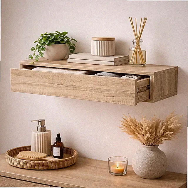 Wandregal mit Schublade 60 cm Sonoma Modernes Schweberegal HTI-Living