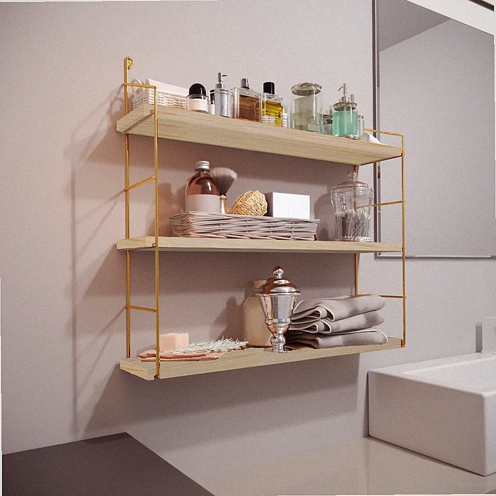 Wandregal Myrskylä 59x60x14 cm Gold [en.casa]
