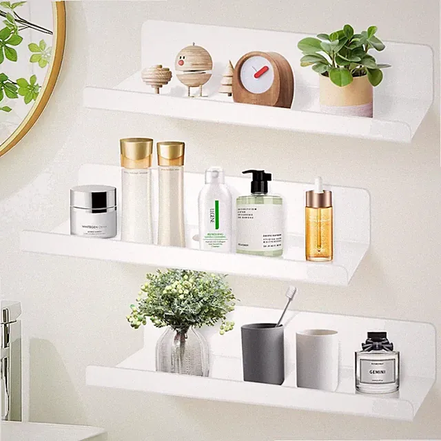 Wandregal ohne Bohren 3er Set Weiß Acryl Badezimmer Küchen Klebesystem
